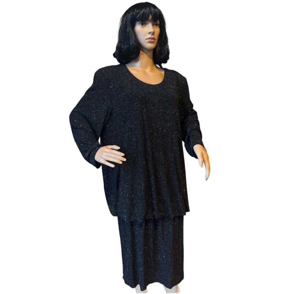 Formal Onyx Nite black pop over shimmering formal drop waist dress size 18
